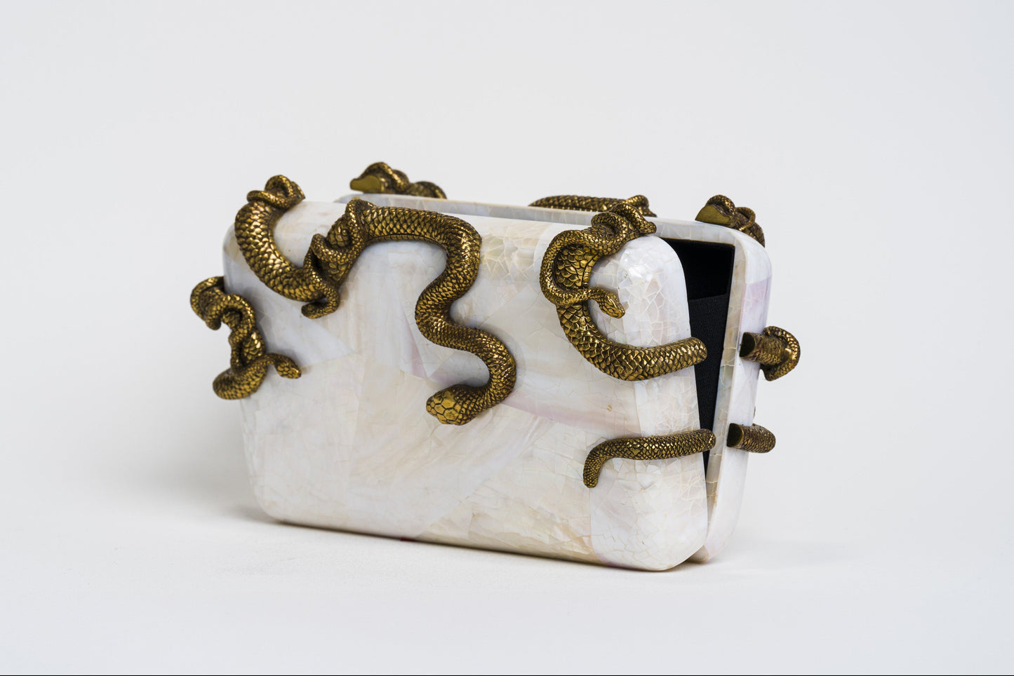 Medusa & Midas Minaudière in White Cabebe Shell