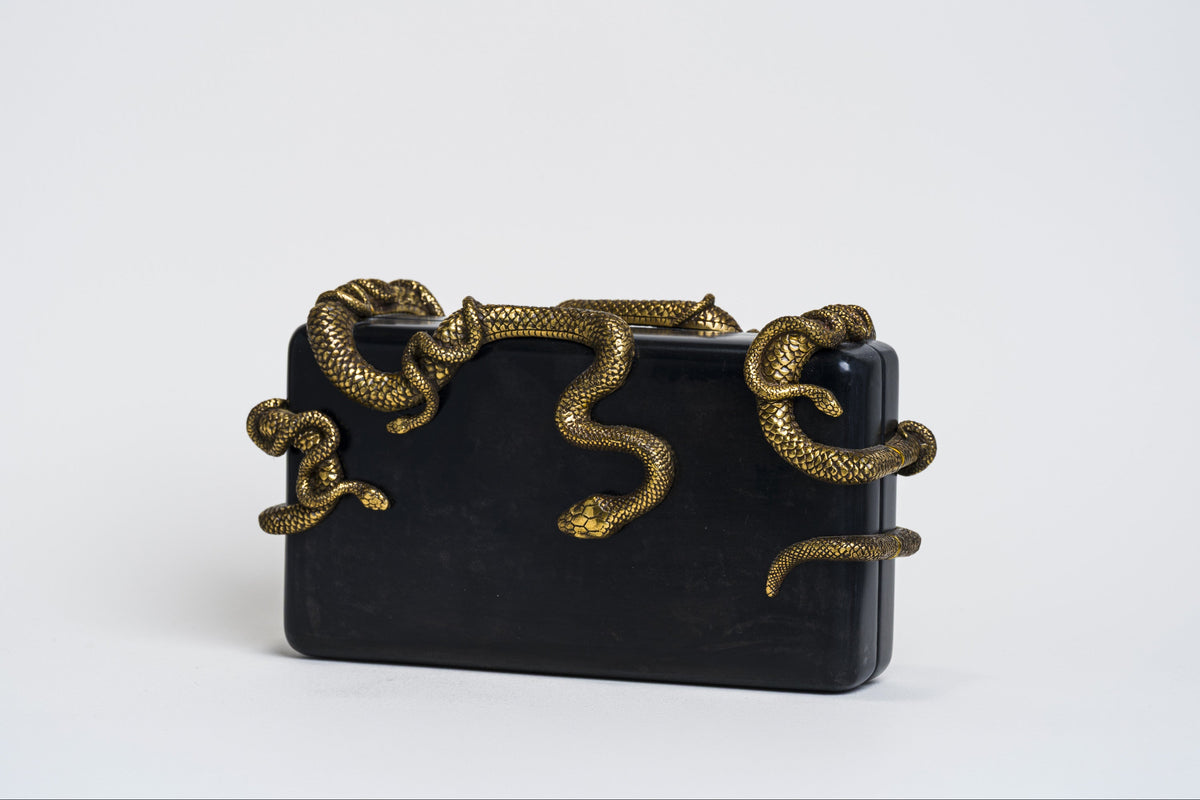 Medusa & Midas Minaudière in Black Parchment