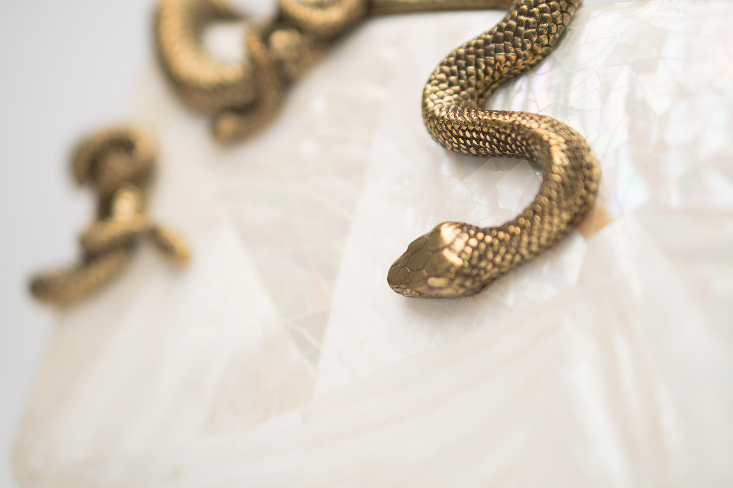 Medusa & Midas Minaudière in White Cabebe Shell