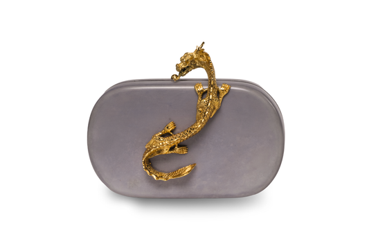 Suzy Wong Minaudière in Baby Blue Parchment - Gold