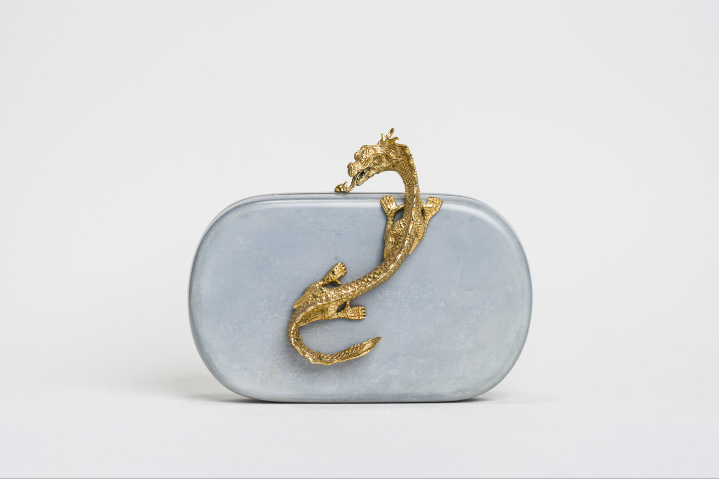 Suzy Wong Minaudiere in Blue Parchment - Gold Plated