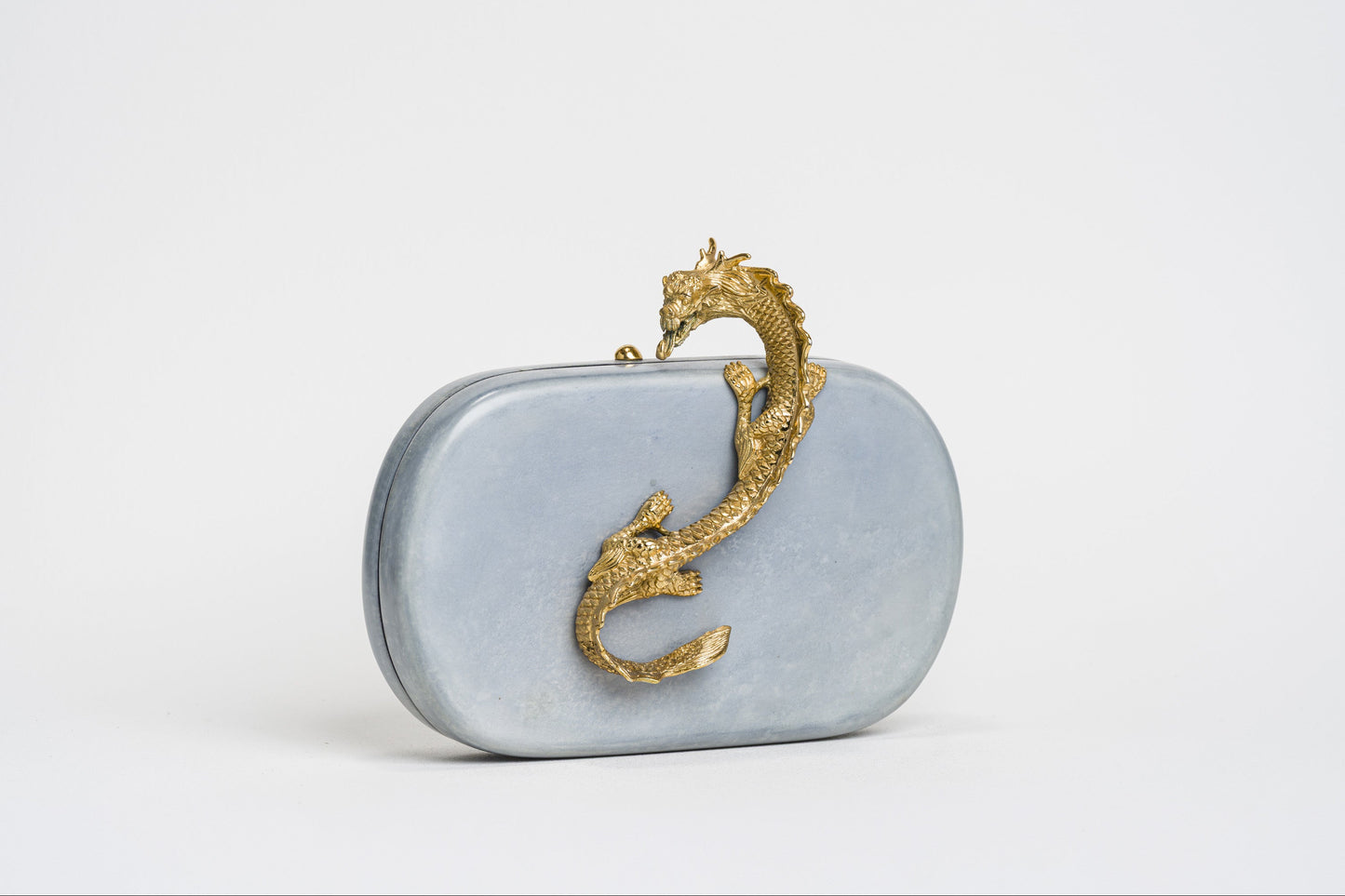 Suzy Wong Minaudiere in Blue Parchment - Gold Plated