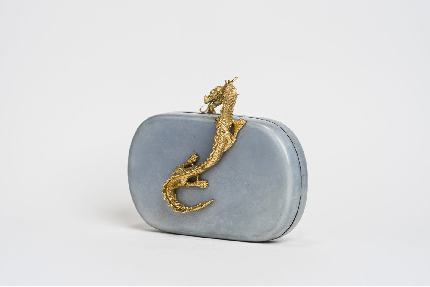 Suzy Wong Minaudiere in Blue Parchment - Gold Plated