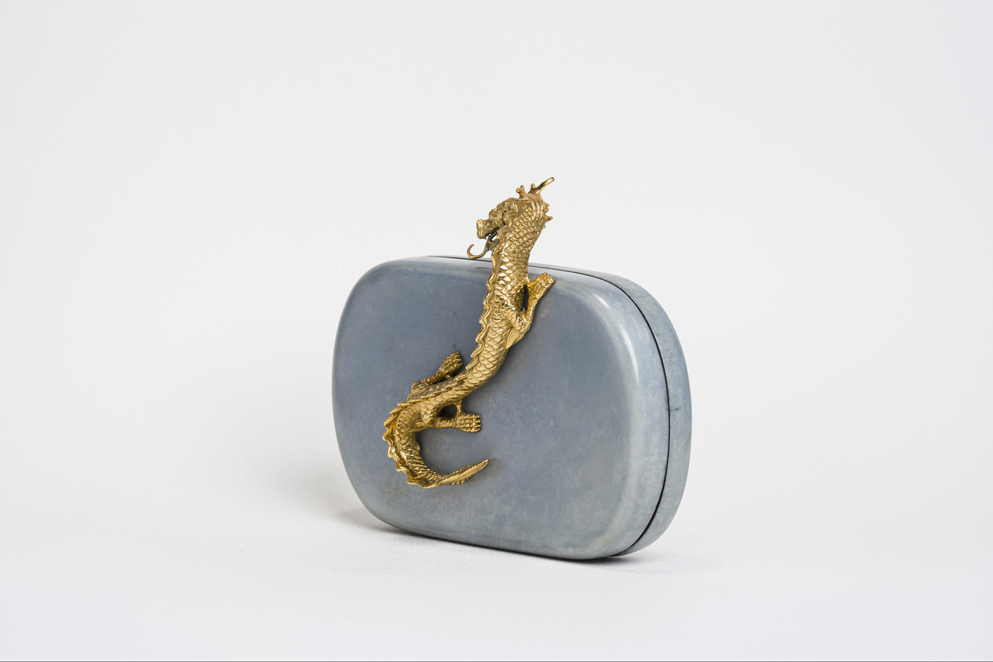 Suzy Wong Minaudiere in Blue Parchment - Gold Plated
