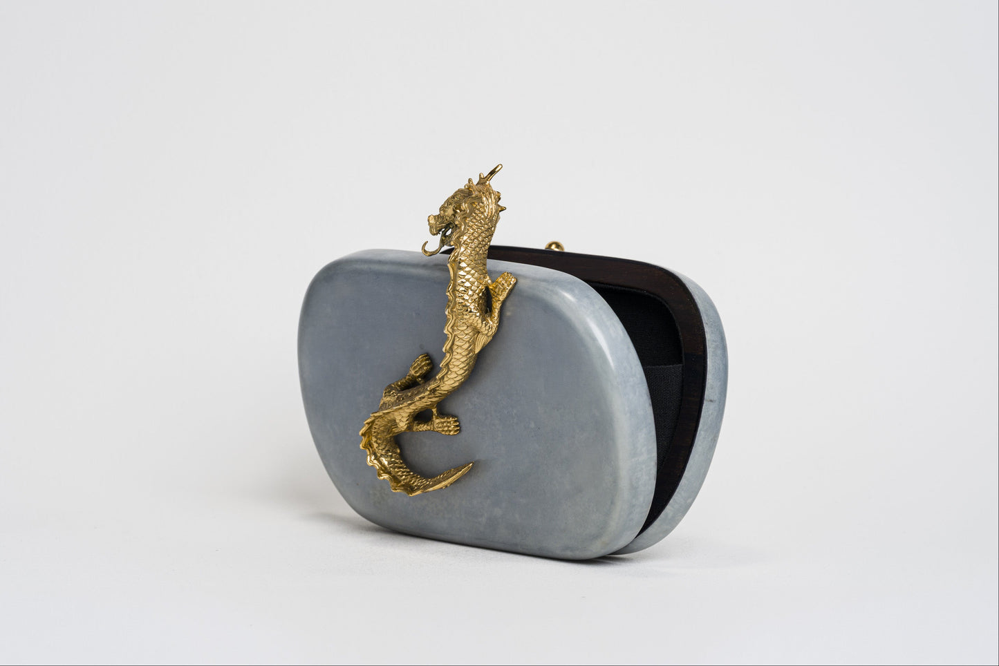 Suzy Wong Minaudiere in Blue Parchment - Gold Plated