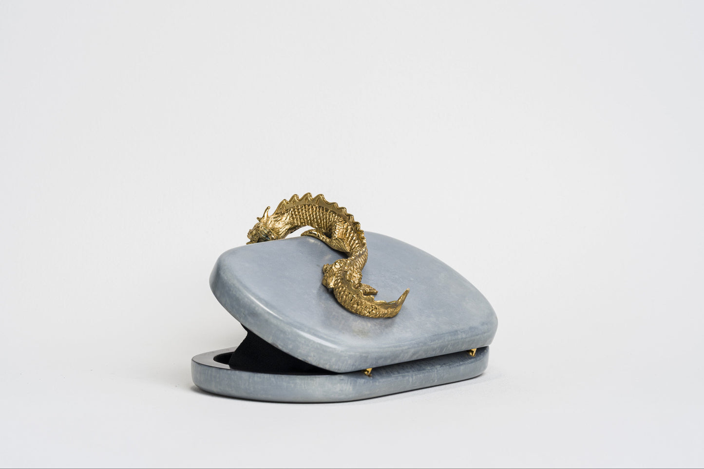 Suzy Wong Minaudiere in Blue Parchment - Gold Plated
