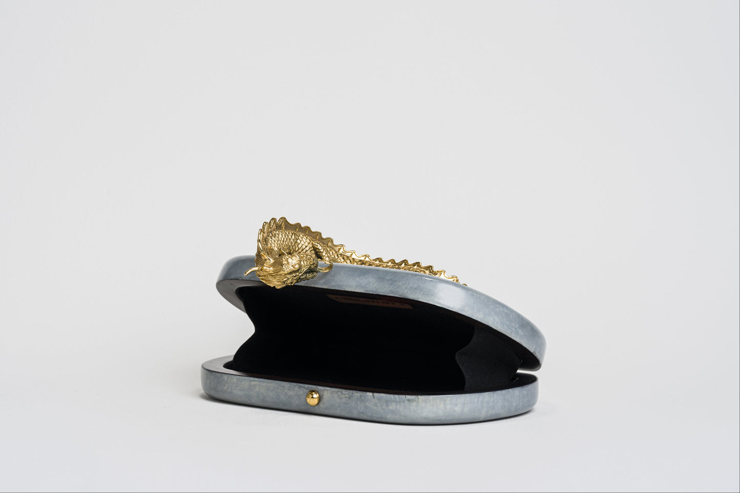 Suzy Wong Minaudiere in Blue Parchment - Gold Plated