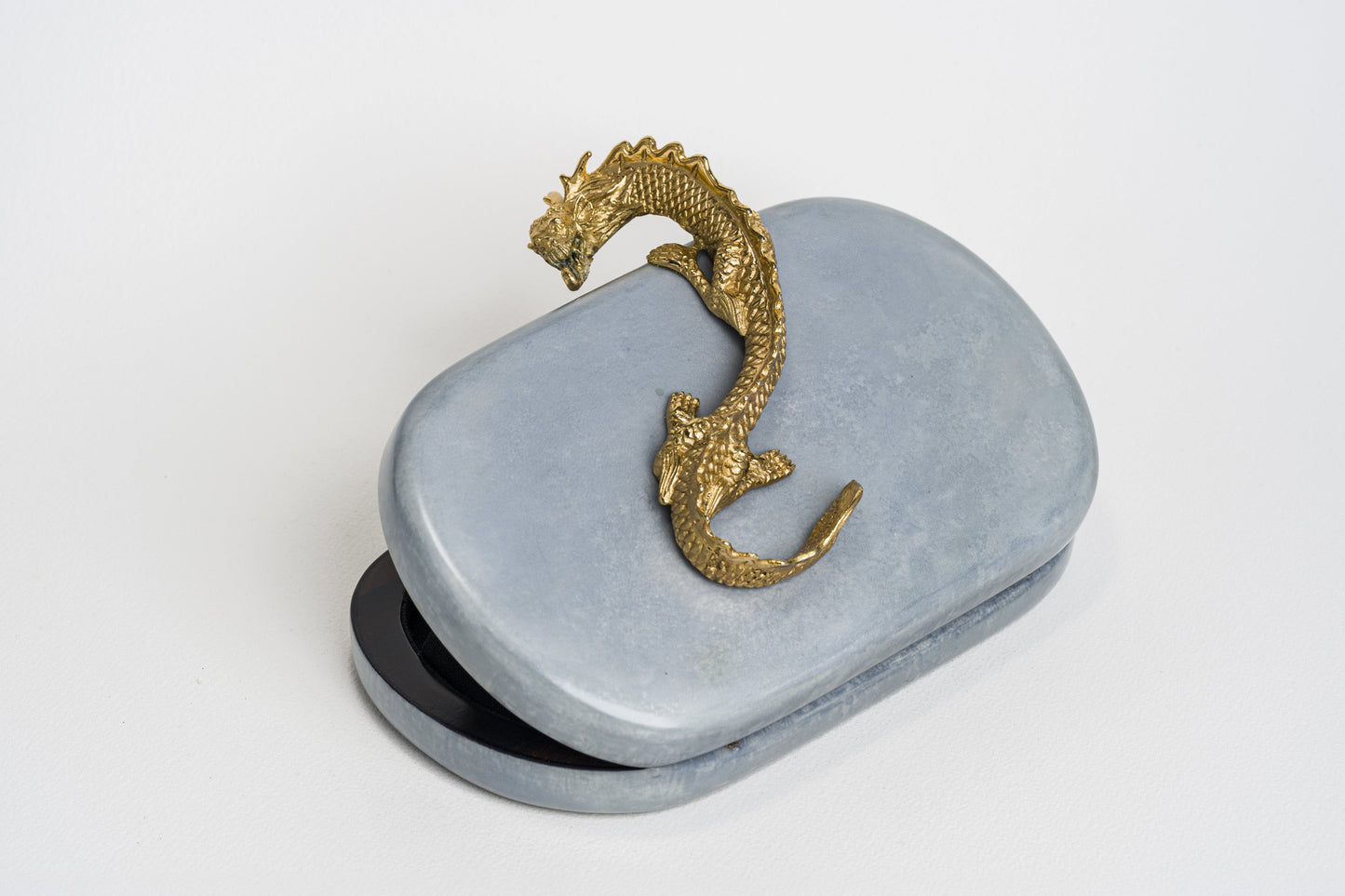 Suzy Wong Minaudiere in Blue Parchment - Gold Plated