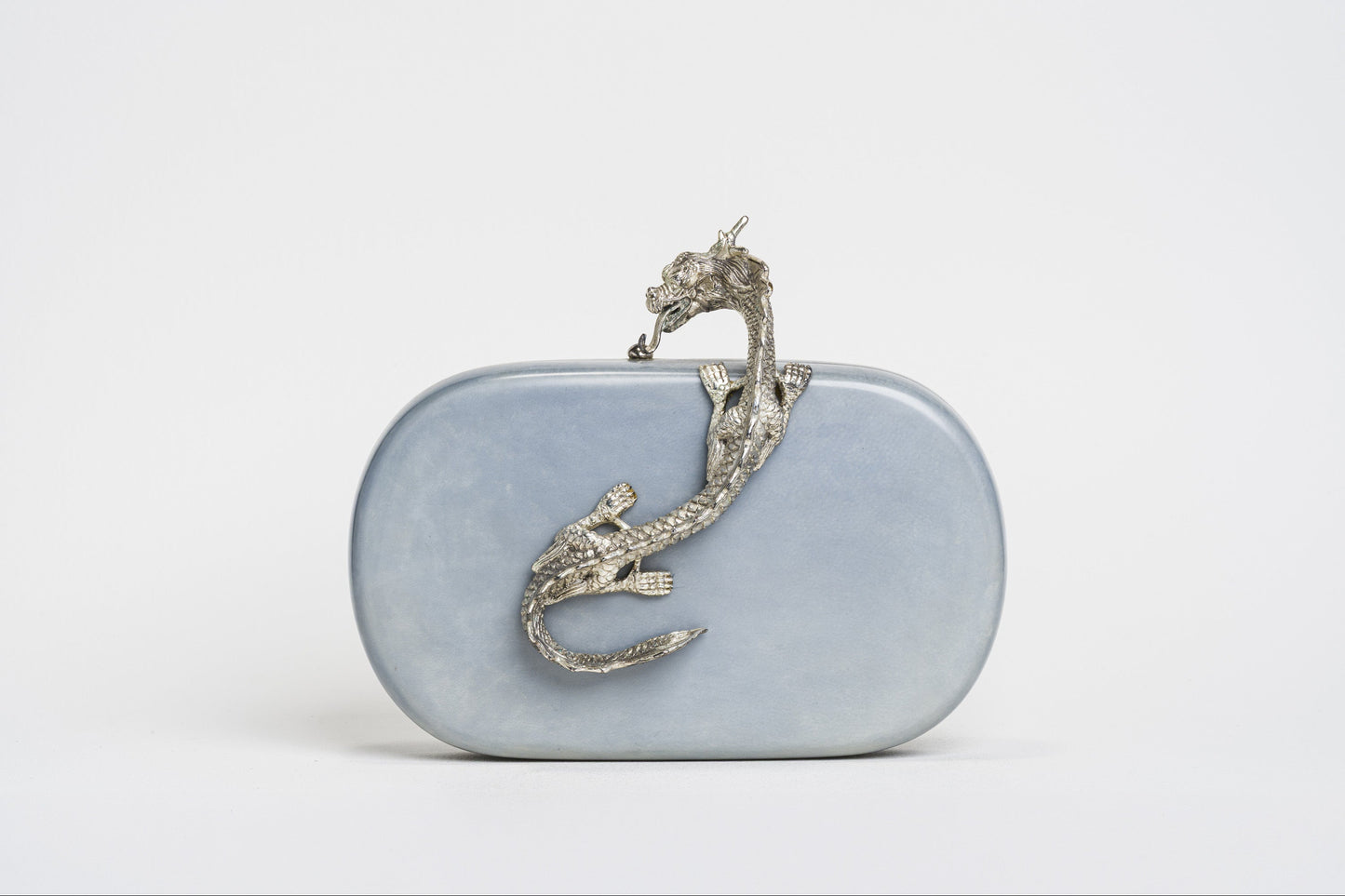 Suzy Wong Minaudiere in Blue Parchment - Silver Plated