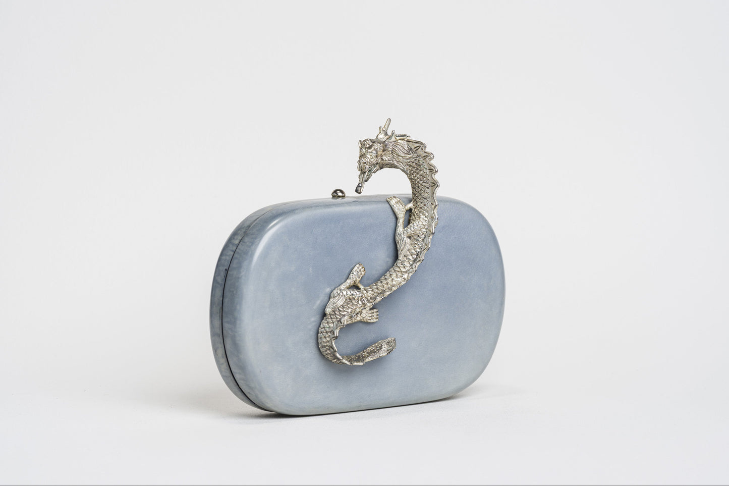 Suzy Wong Minaudiere in Blue Parchment - Silver Plated