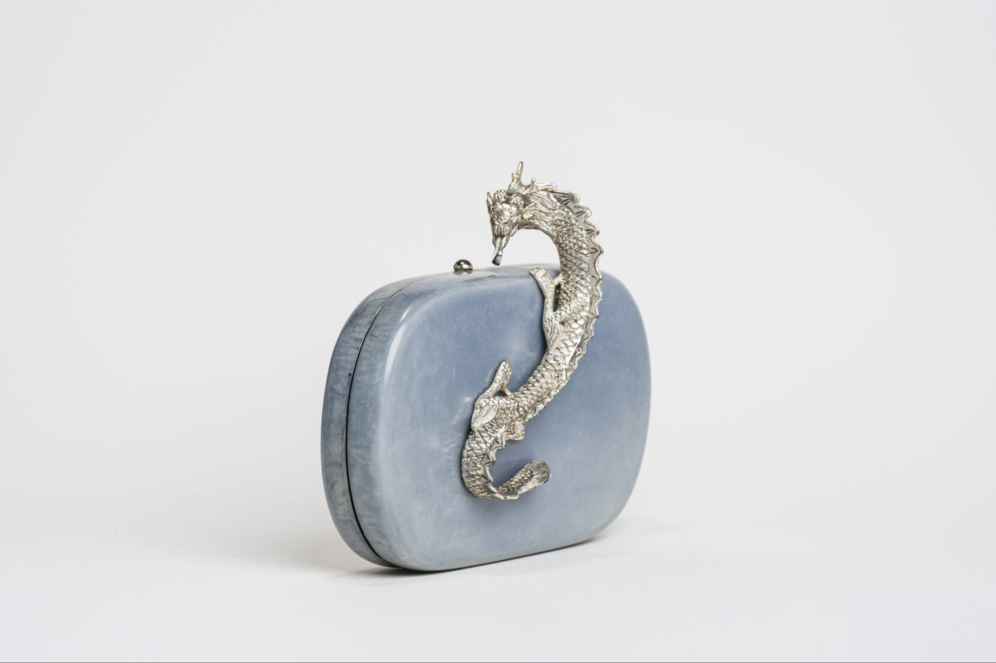 Suzy Wong Minaudiere in Blue Parchment - Silver Plated