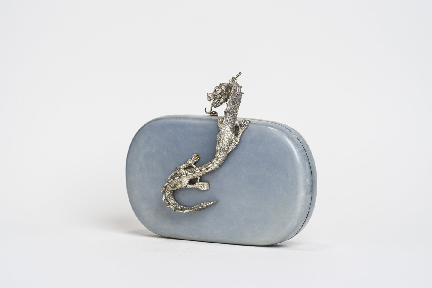 Suzy Wong Minaudiere in Blue Parchment - Silver Plated