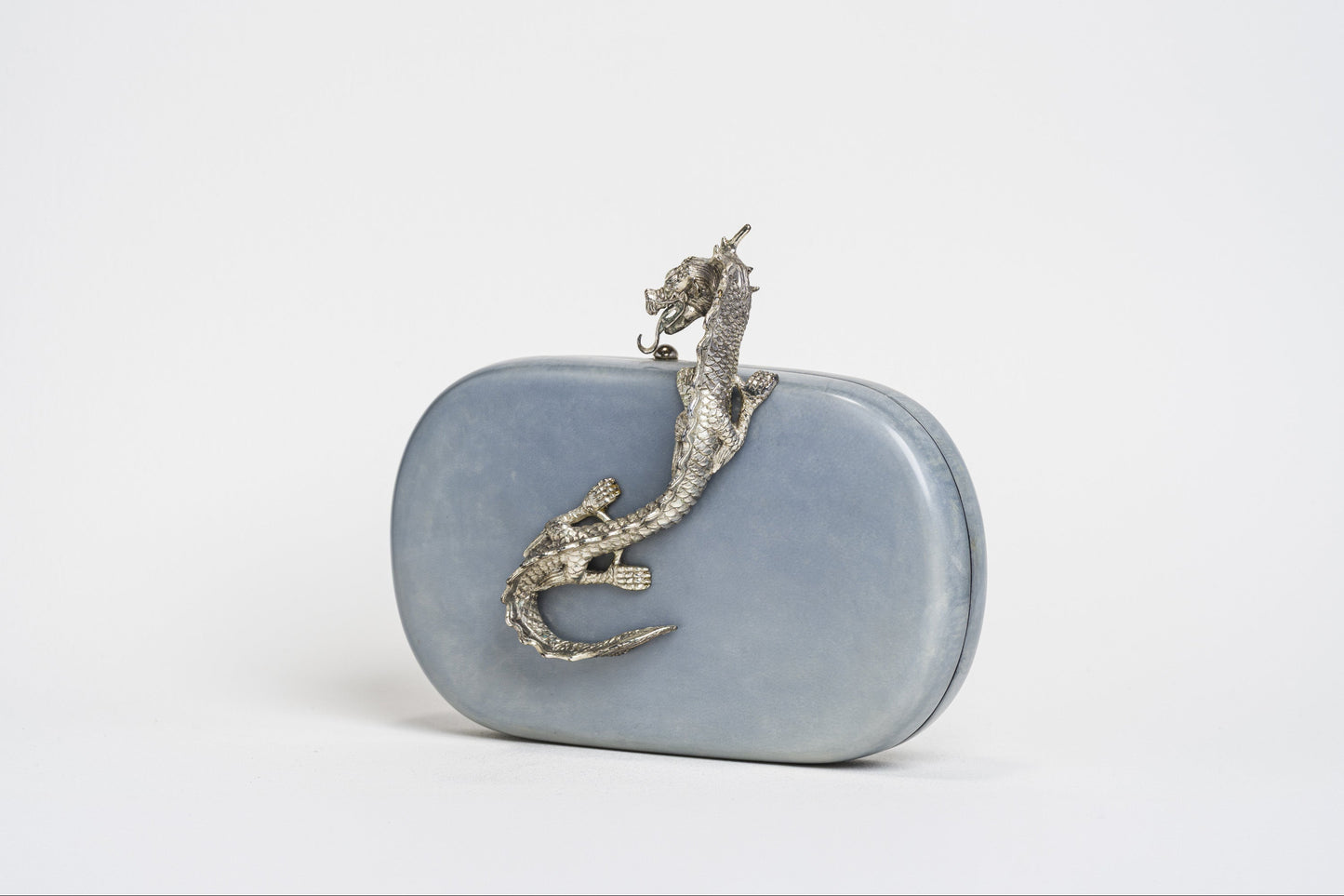 Suzy Wong Minaudière in Baby Blue Parchment - Silver