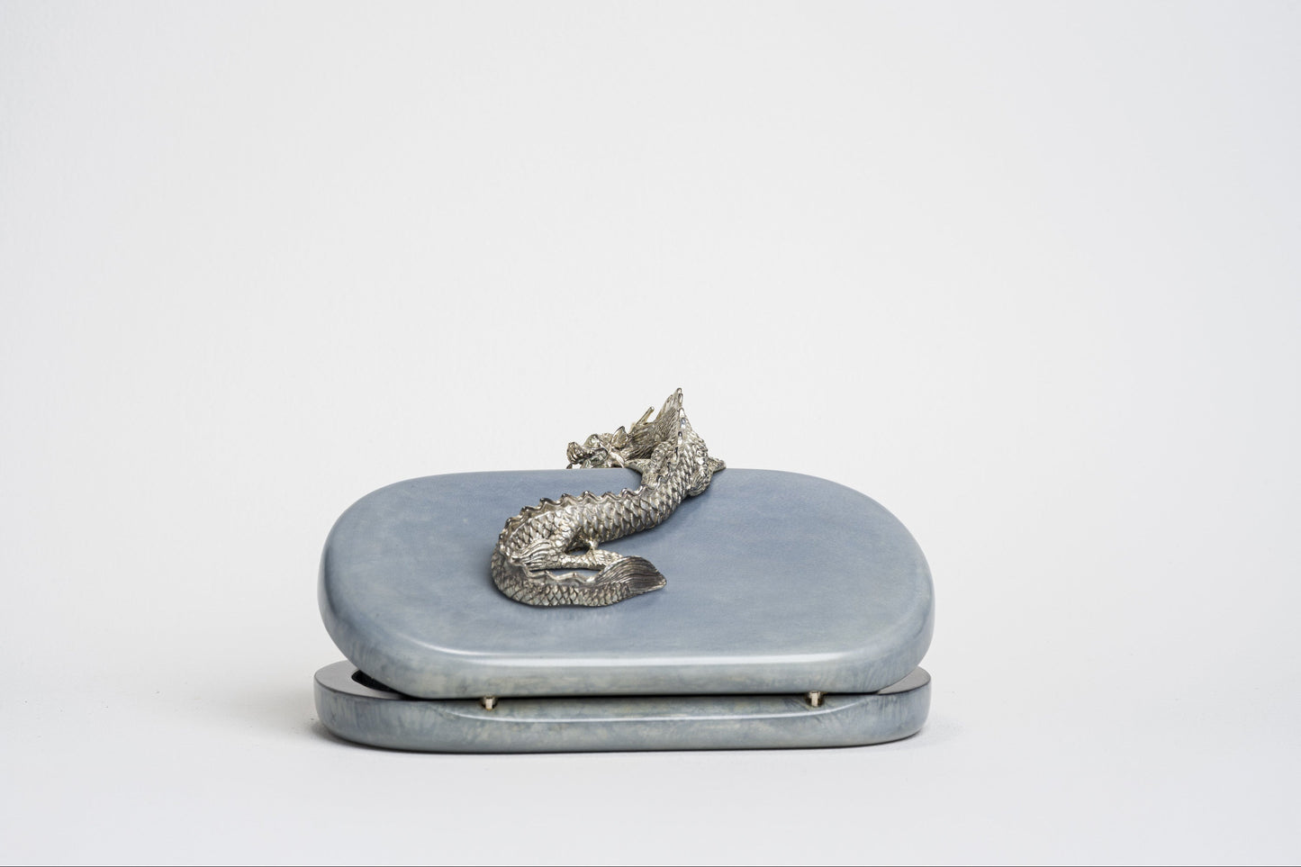 Suzy Wong Minaudiere in Blue Parchment - Silver Plated