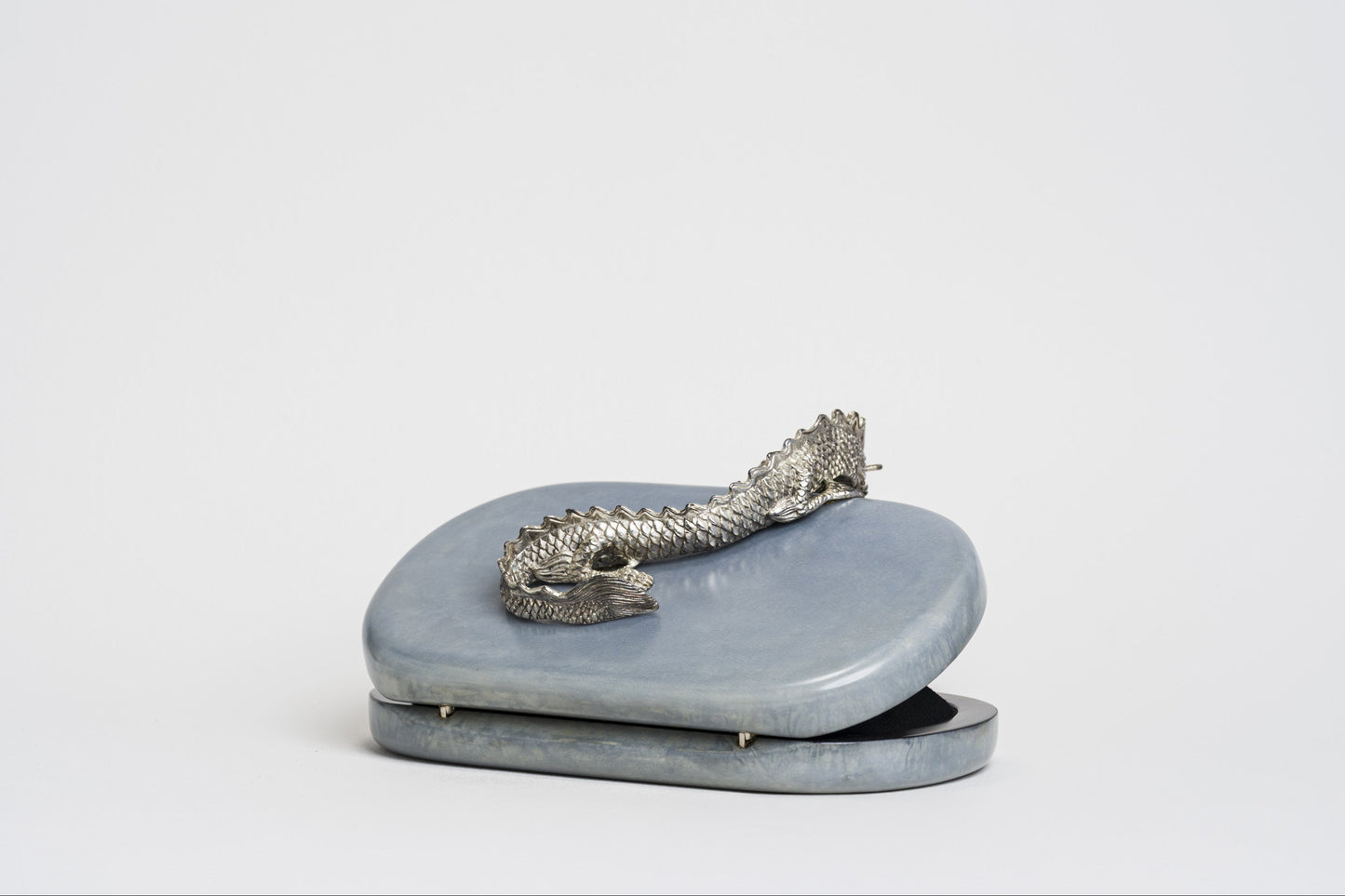 Suzy Wong Minaudiere in Blue Parchment - Silver Plated
