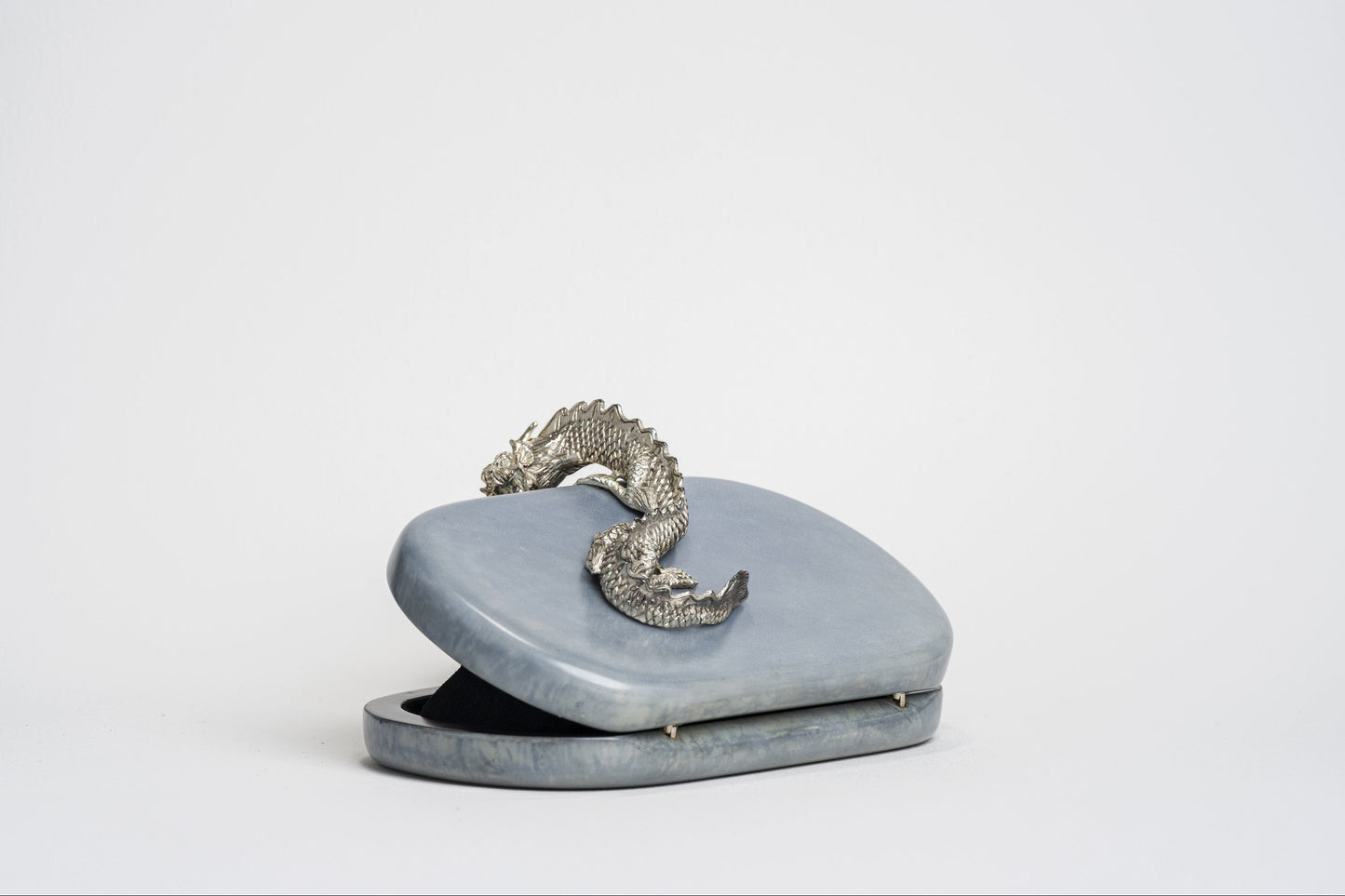 Suzy Wong Minaudiere in Blue Parchment - Silver Plated