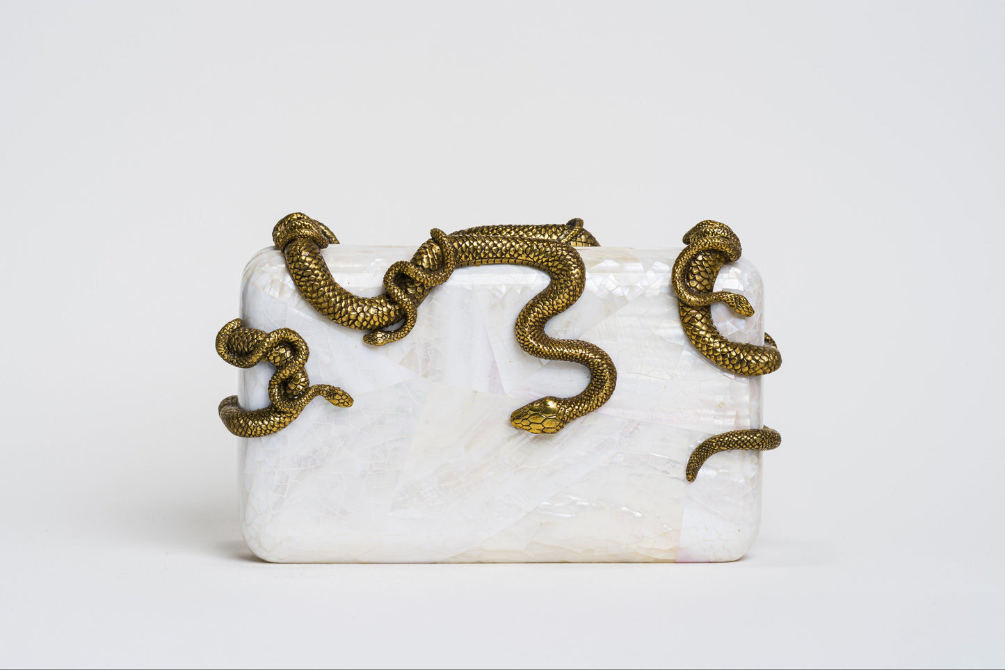 Medusa & Midas Minaudière in White Cabebe Shell