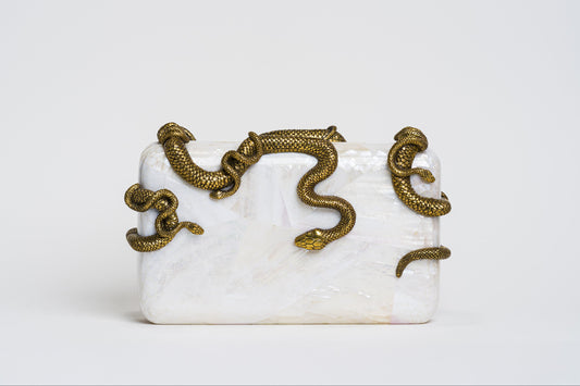 Medusa & Midas Minaudière in White Cabebe Shell