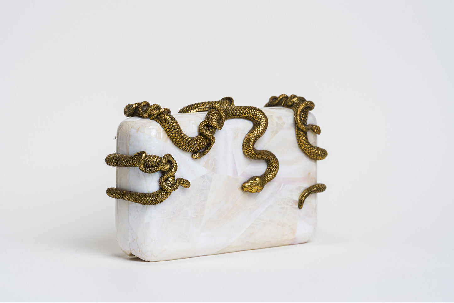 Medusa & Midas Minaudière in White Cabebe Shell