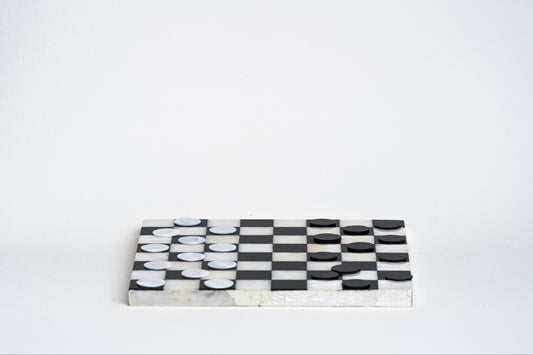 Checker Board in White Cabebe & Black Tab Shell